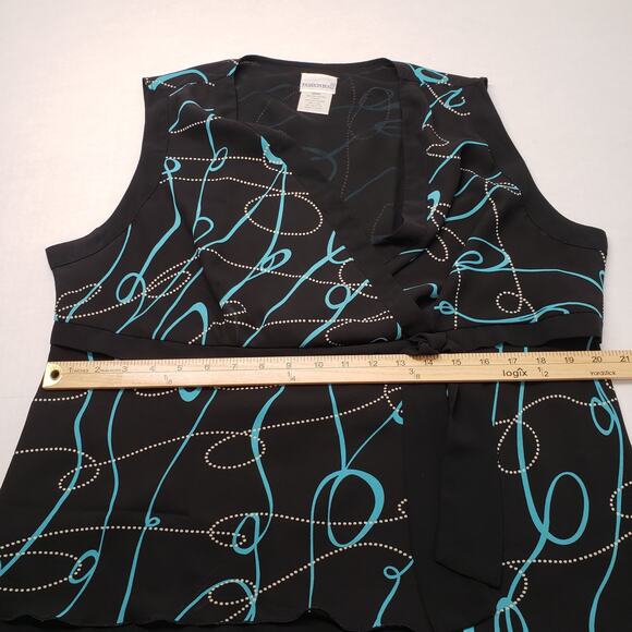 Fashion Bug Top Womens 18/20W Black Y2k Sleeveless Sheer Faux Wrap Bow Flowy - Picture 5 of 16